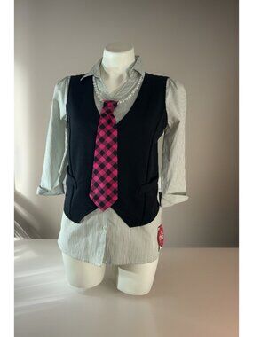 Vest & Shirt Pearls & Tie Long Sleeve Button Up Blouse Girls Plus / Women Small